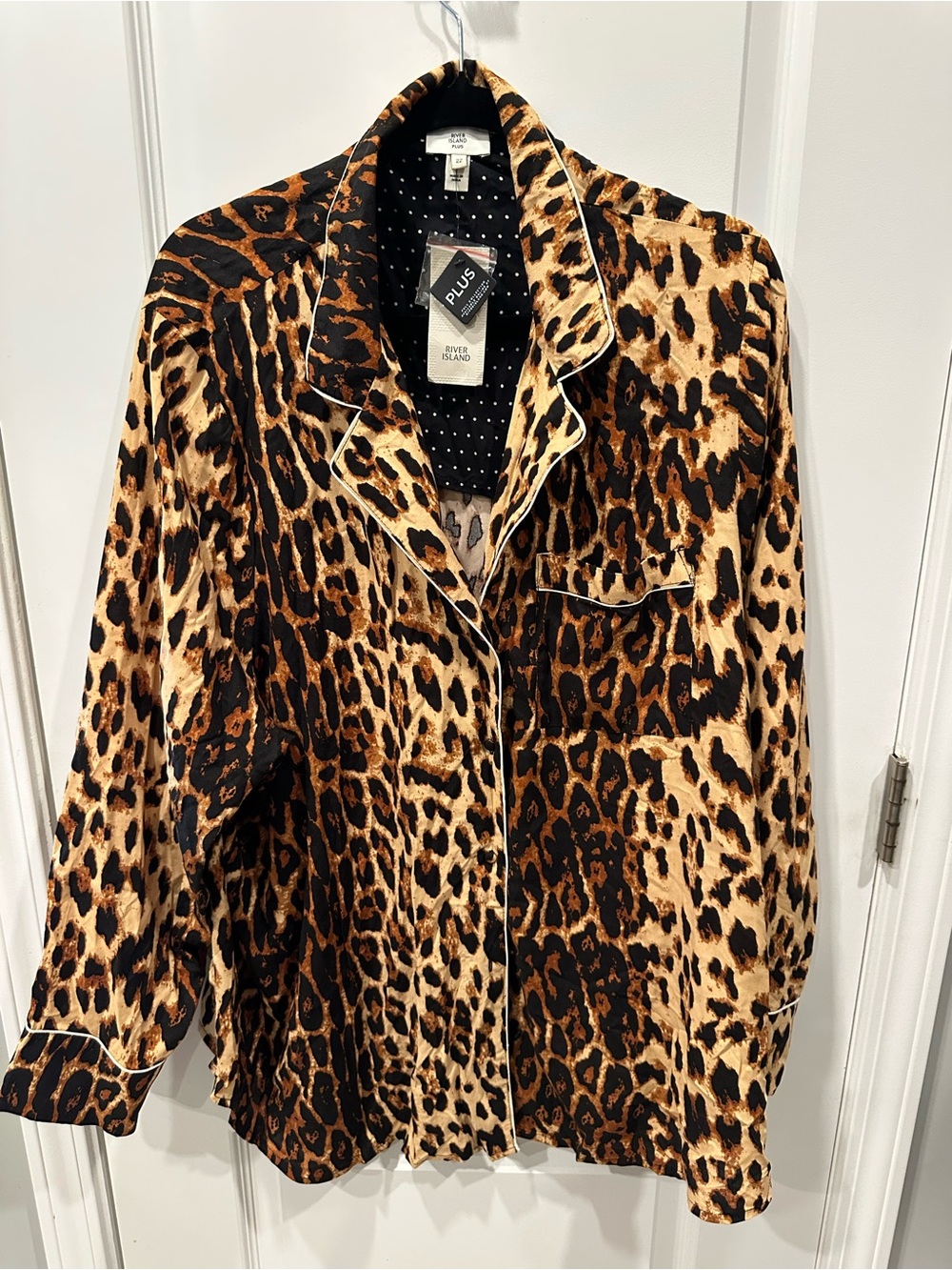 River Island Leopard Satin Pajama Shirt in Brown & Black